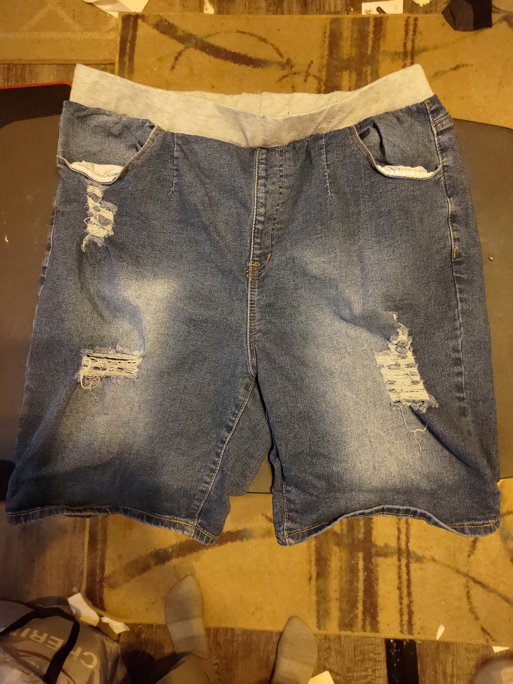 SHEIN Blue Denim Curve Shorts with Gray Rib Waistband